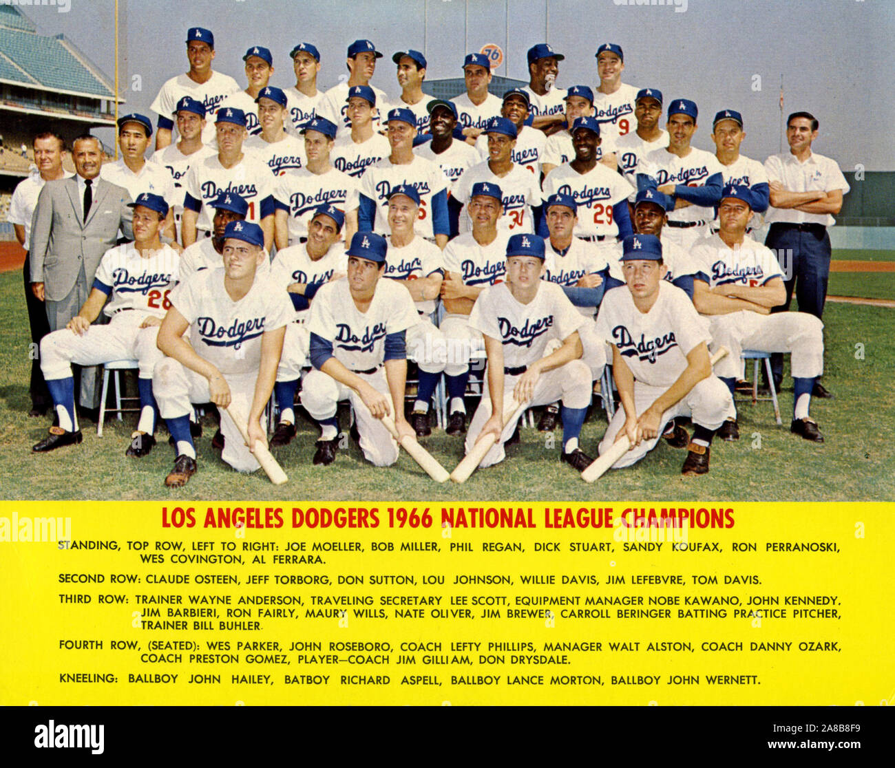 Souvenir team Foto der Los Angeles Dodgers Baseball Team 1966, das waren die Nationale Liga Meister, sondern auf die Baltimore Orioles in der 1966 World Series verloren. Stockfoto