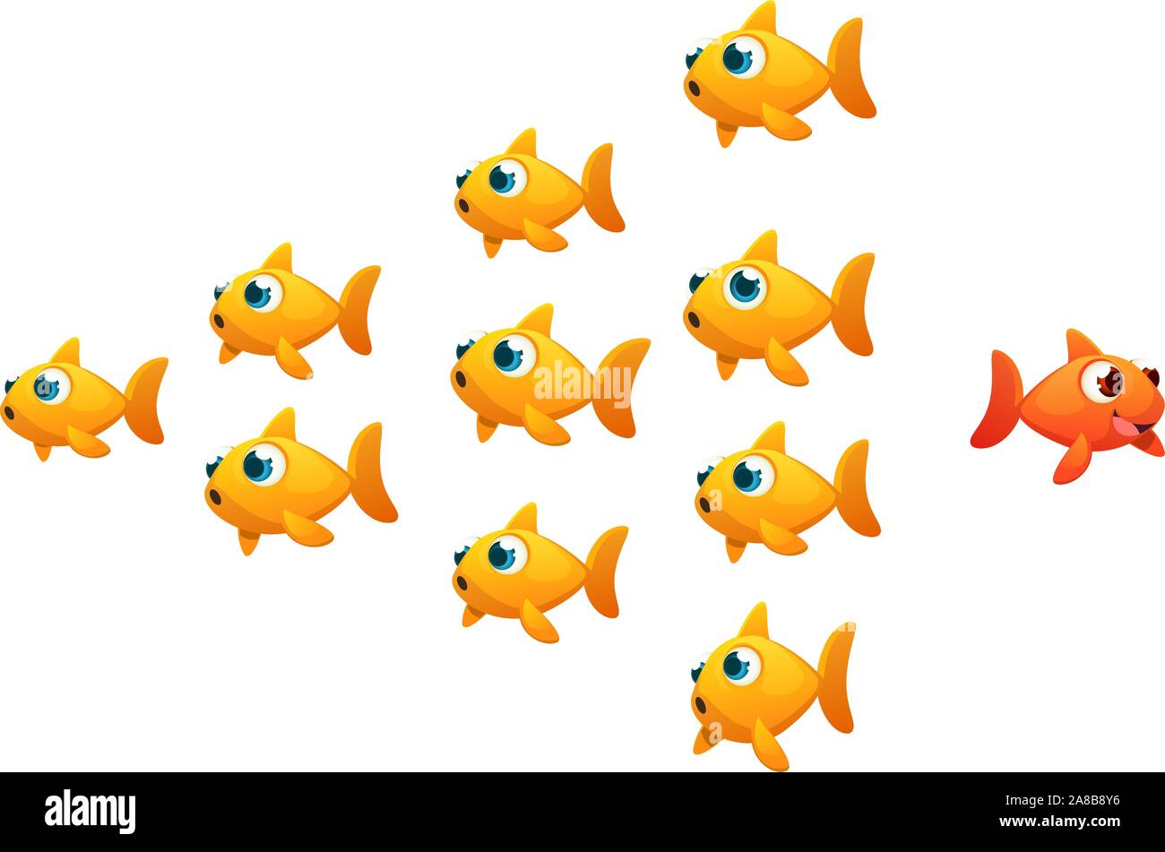 Goldfisch Führer durch eine Bildung von Goldfish gefolgt. Stock Vektor