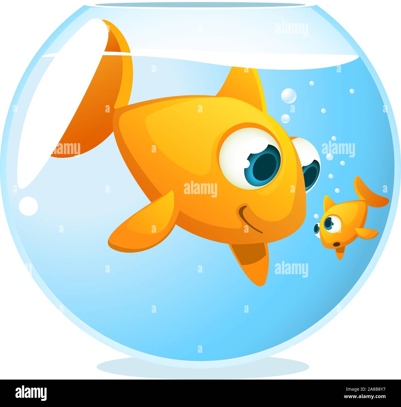 Big Brother Fisch in kleine Geschwister im Inneren transparent Fish Tank suchen, Fishbowl Vector Illustration. Stock Vektor
