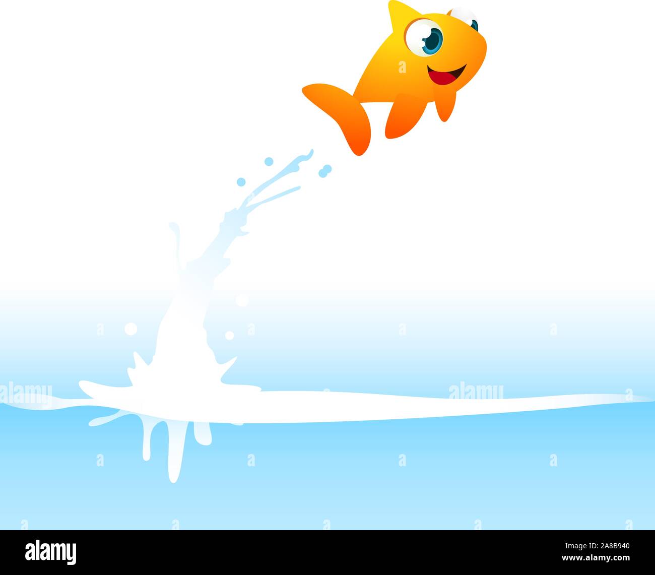 Orange Goldfisch Fisch aus dem Wasser springen, mit Wasser spritzen Vector Illustration. Stock Vektor