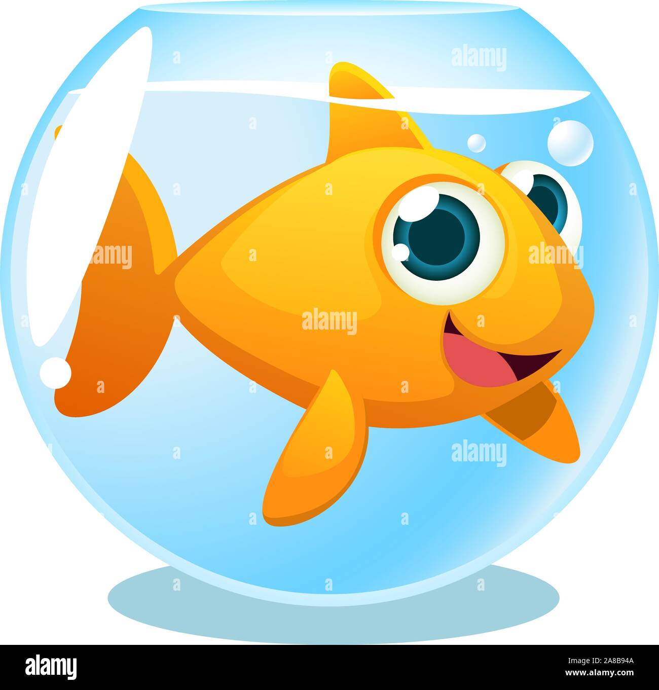 Großen Goldfisch in einem Aquarium lächelnd und Kamera, mit Blasen Vector Illustration. Stock Vektor