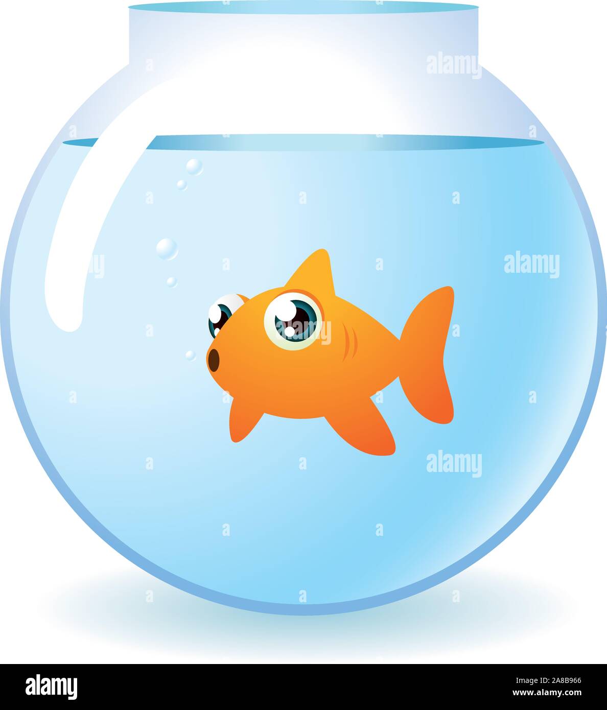 Goldfisch in eine Schüssel an Kamera suchen mit Blasen Vector Illustration. Stock Vektor