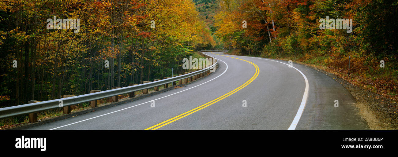 Straße durch einen Wald, kurvenreiche Straße, New Hampshire, USA Stockfoto