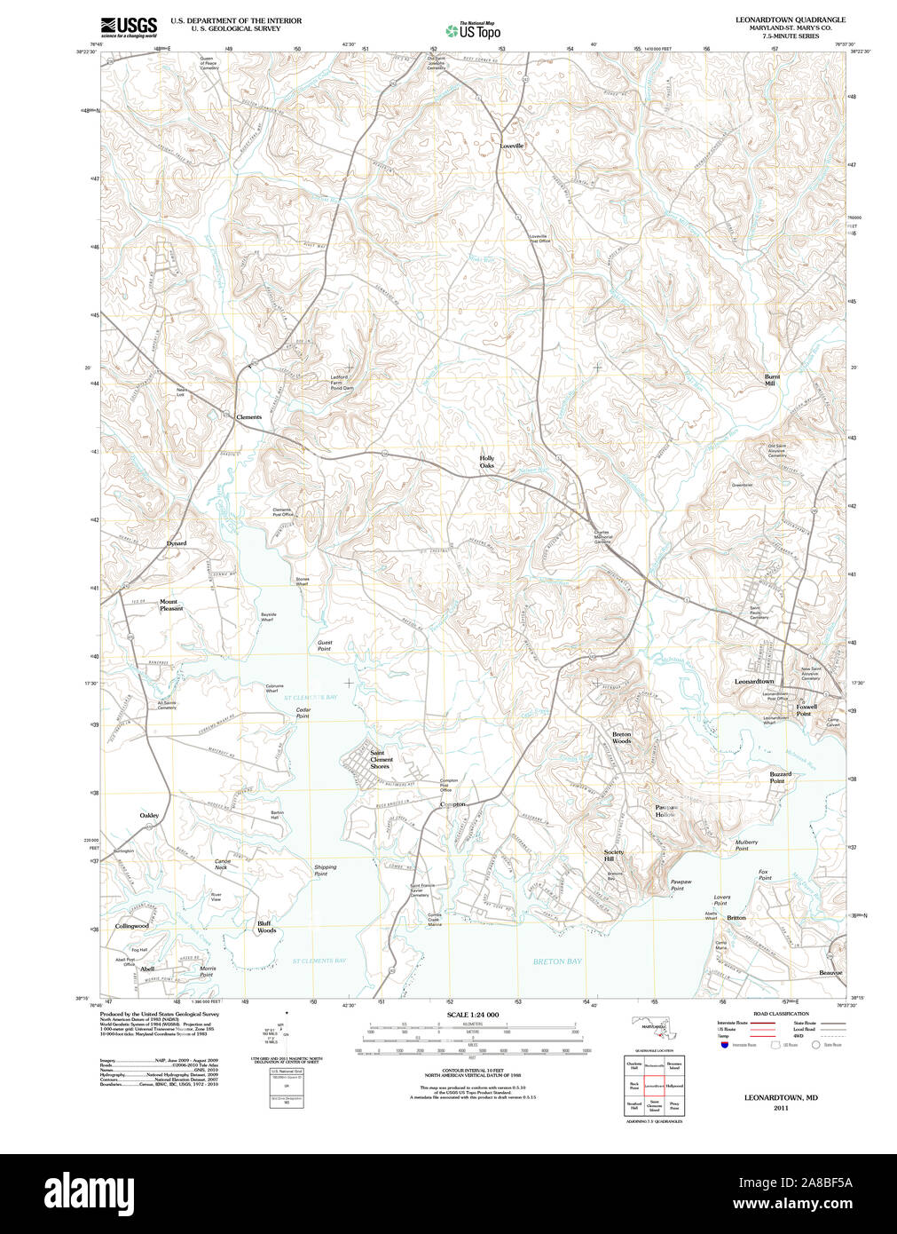 USGS TOPO Karte Maryland MD Leonardtown 20110621 TM Stockfoto