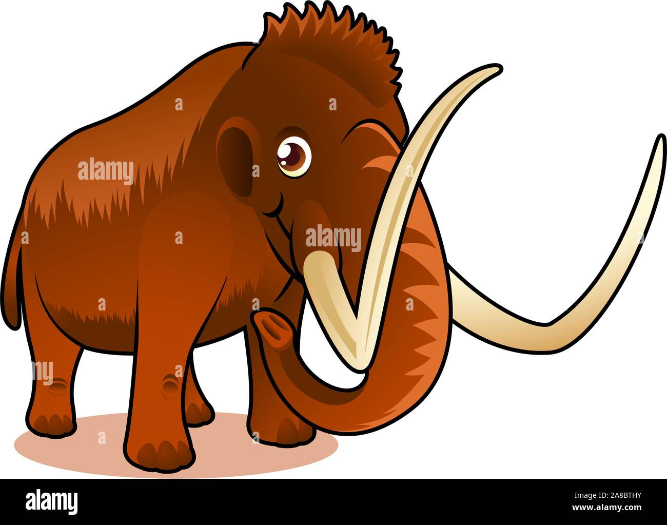 Cartoon braun Mammut lächelnd, Stamm und tunk stark und fest stehen. Stock Vektor