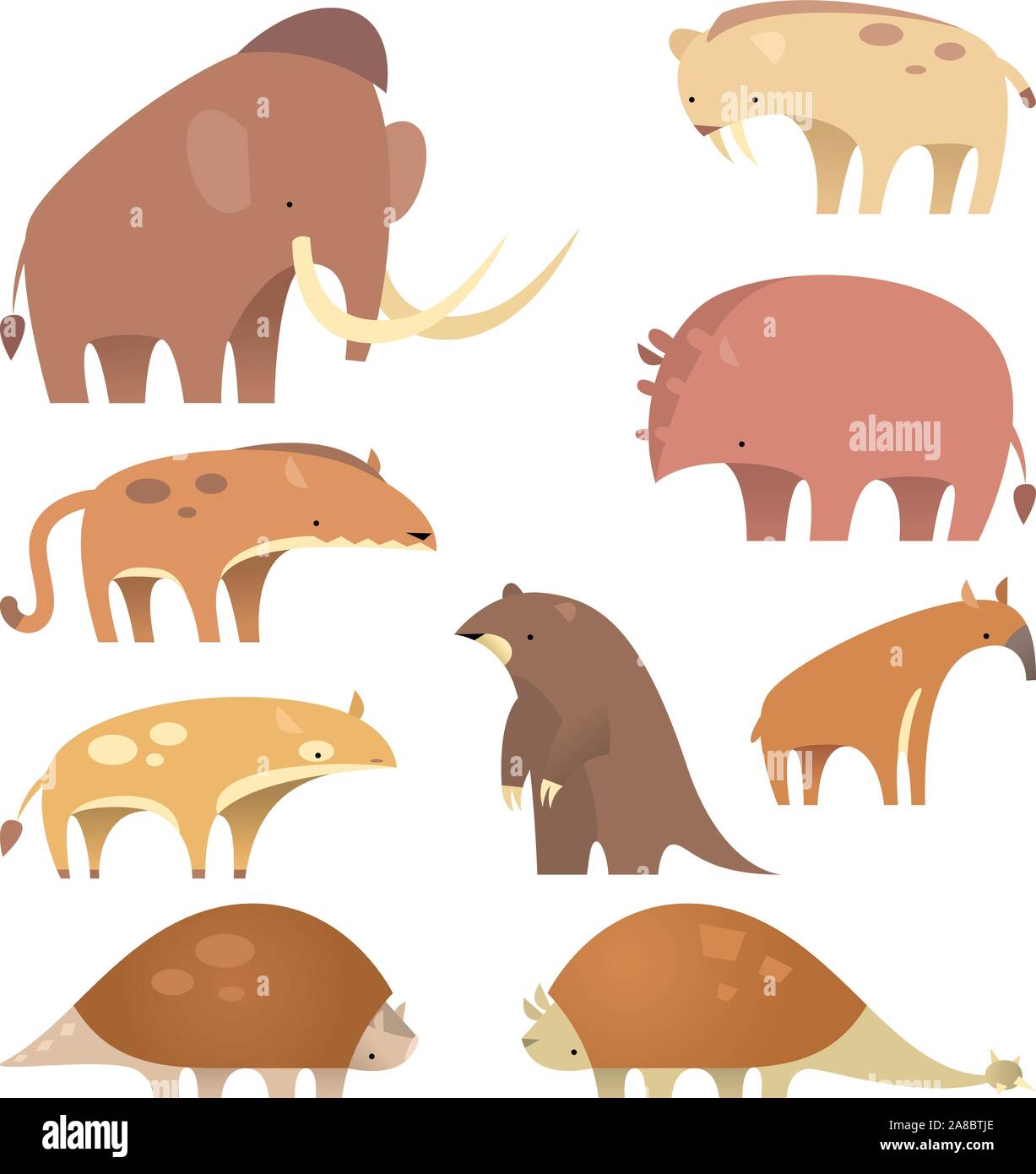 Stilisierte cartoon Prähistorische Säugetiere eingestellt von Illustrationen Stock Vektor