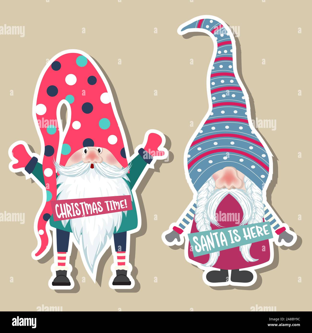 Weihnachten Aufkleber Sammlung mit niedlichen Zwerge. Flache Bauform Stock Vektor