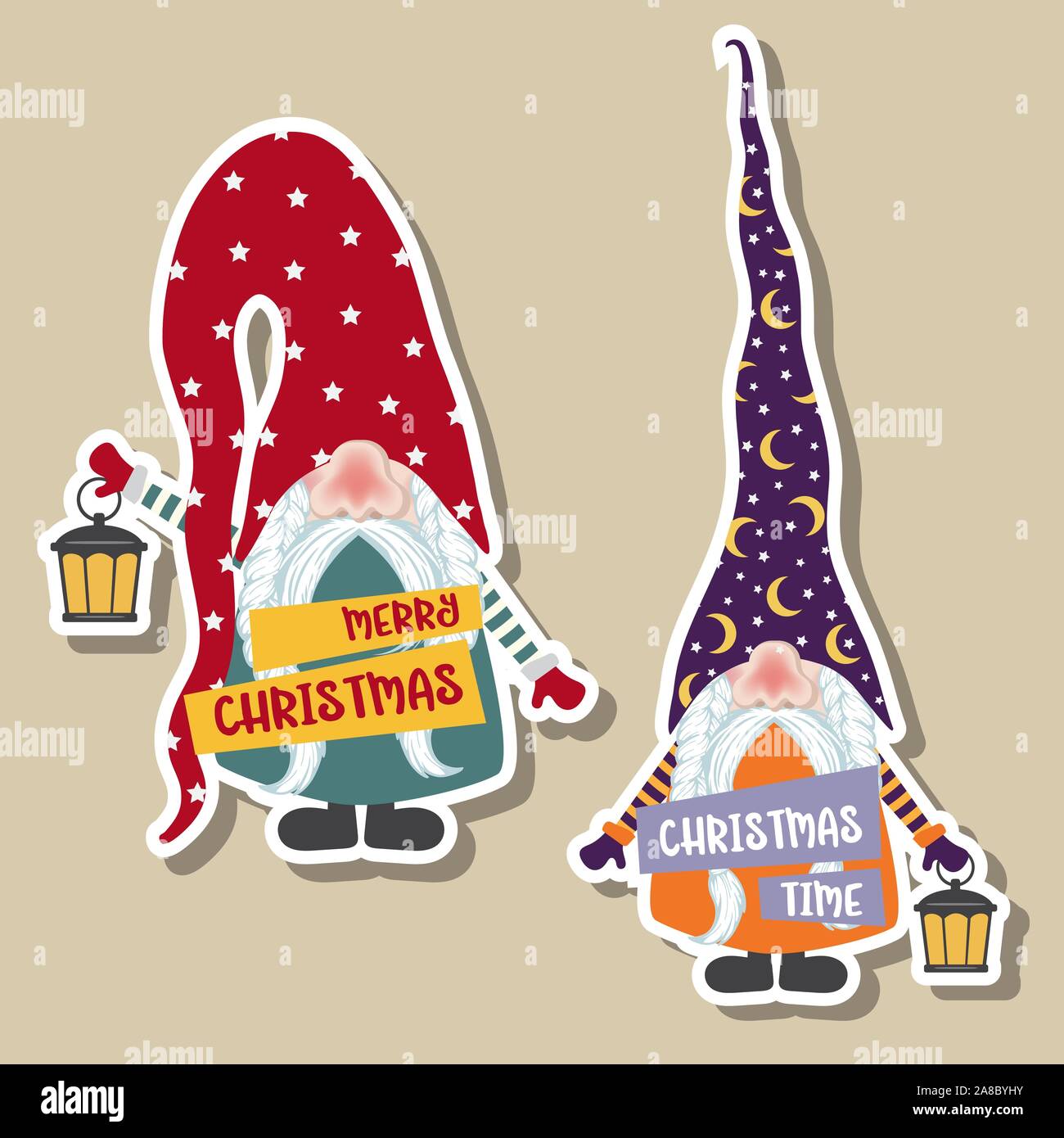 Weihnachten Aufkleber Sammlung mit niedlichen Zwerge. Flache Bauform Stock Vektor