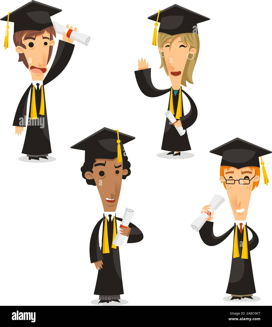 Absolventen Bachelor Master, Phd, akademischen Grad, Vector Illustration Cartoon. Promotion Stock Vektor