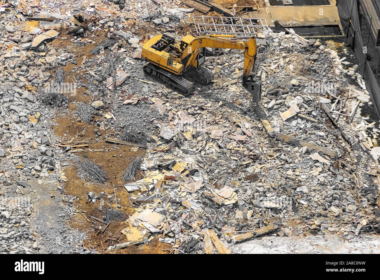 Luftaufnahme der Standortvorbereitung, Beräumung, Masse funktioniert und Foundation Stage. Stockfoto