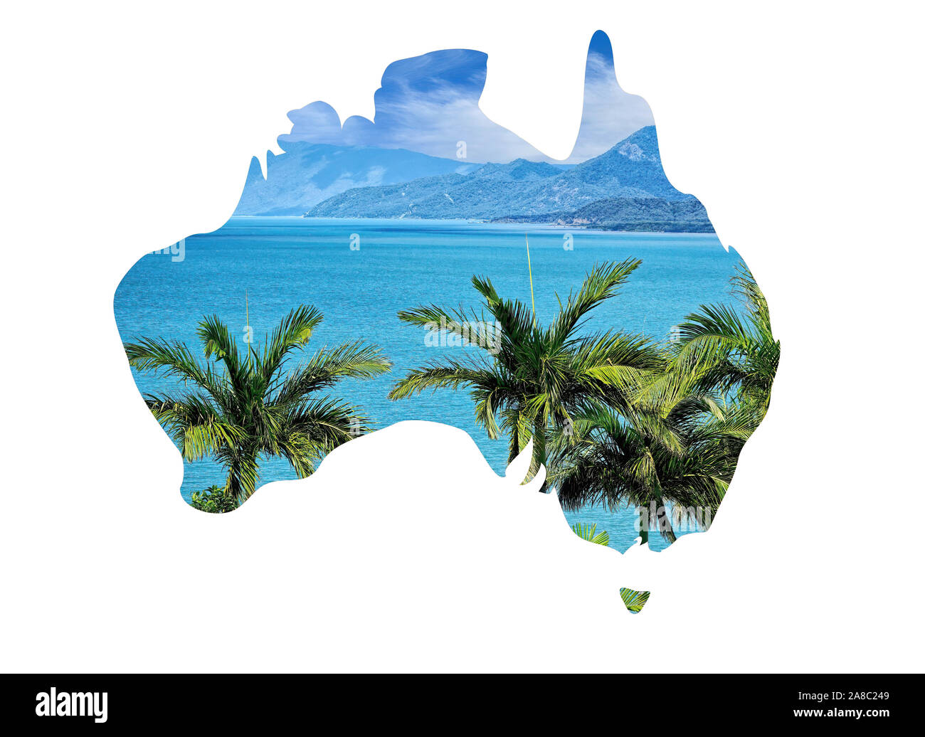 Australien Karte und Palmen eingefügt in die Karte Stockfoto