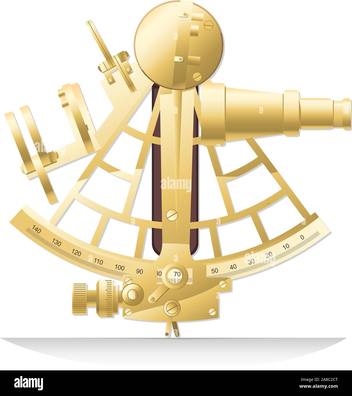Alte goldene Messing sextanten Old Fashion Segeln Instrument Vector Illustration. Stock Vektor