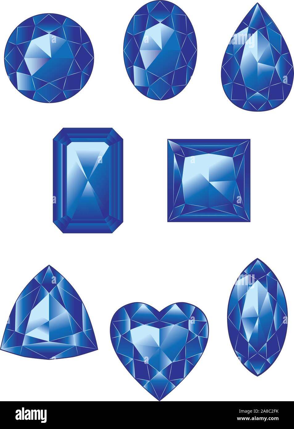 Kostbare edelsteine, kristalle blaue Farbe in verschiedenen Formen Kollektion. Stock Vektor