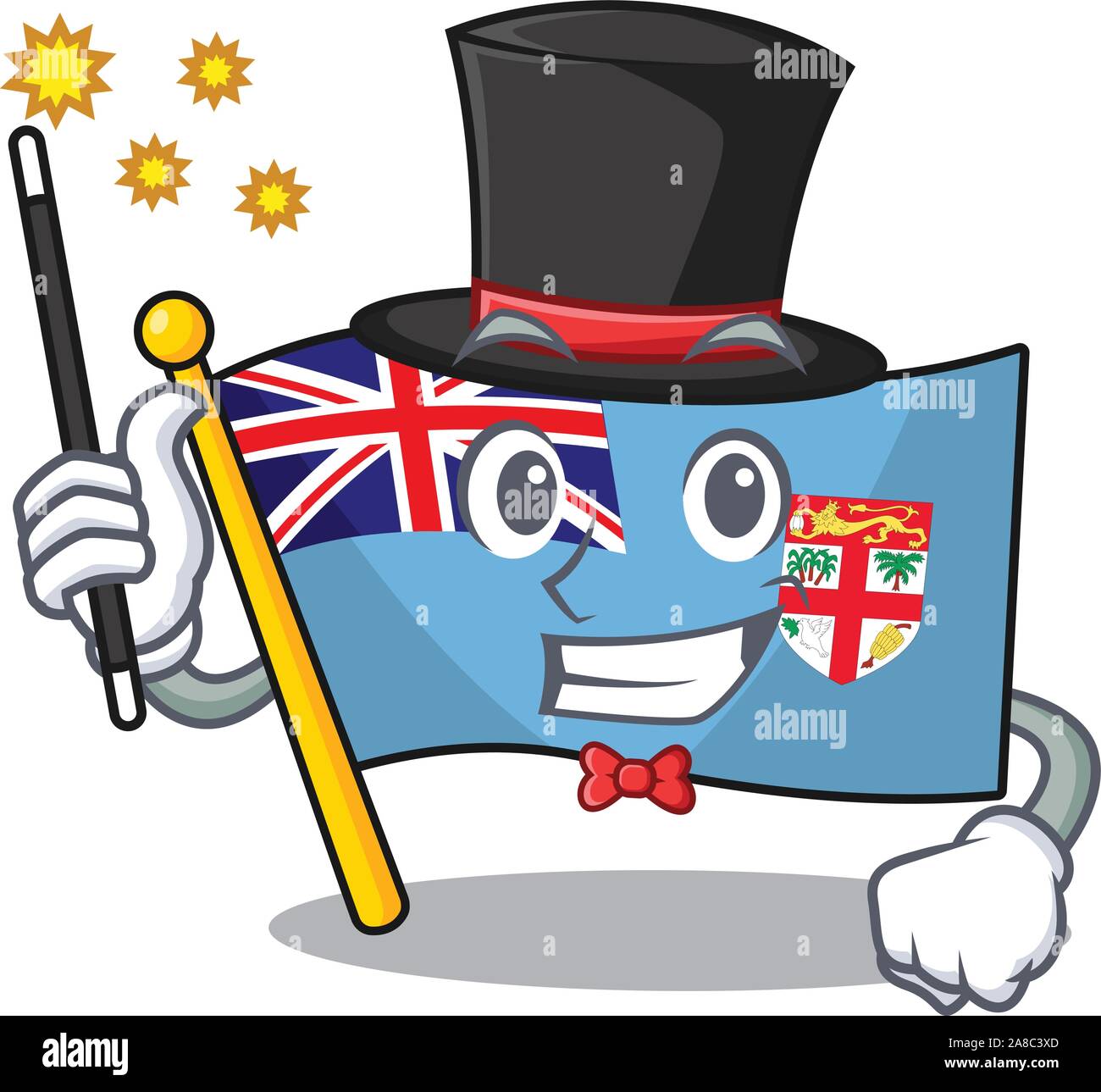 Gerne Flagge Fidschi cartoon mit dem Magier Charakter Stock Vektor