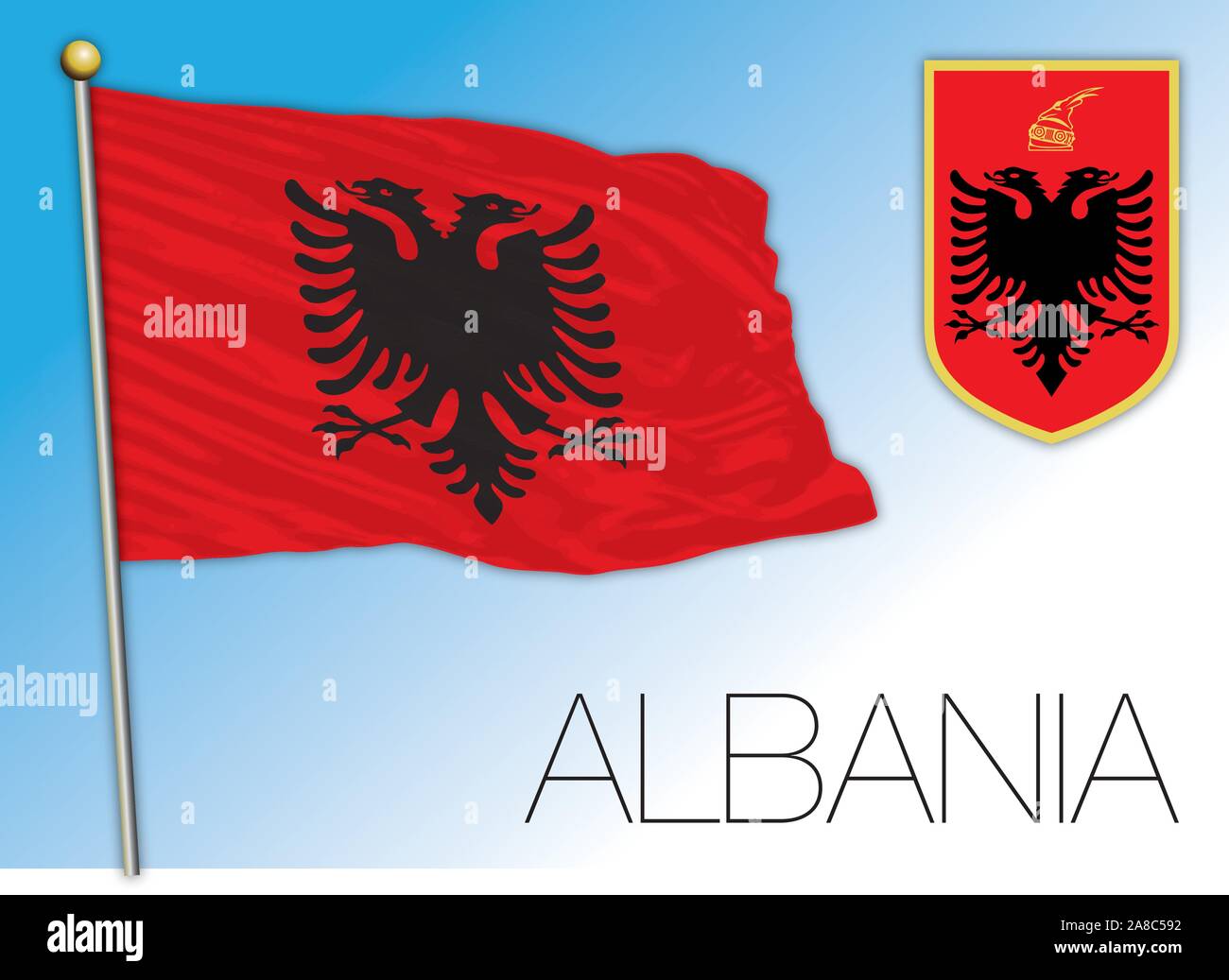 Albanien offizielle Flagge und Wappen, Vector Illustration Stock Vektor