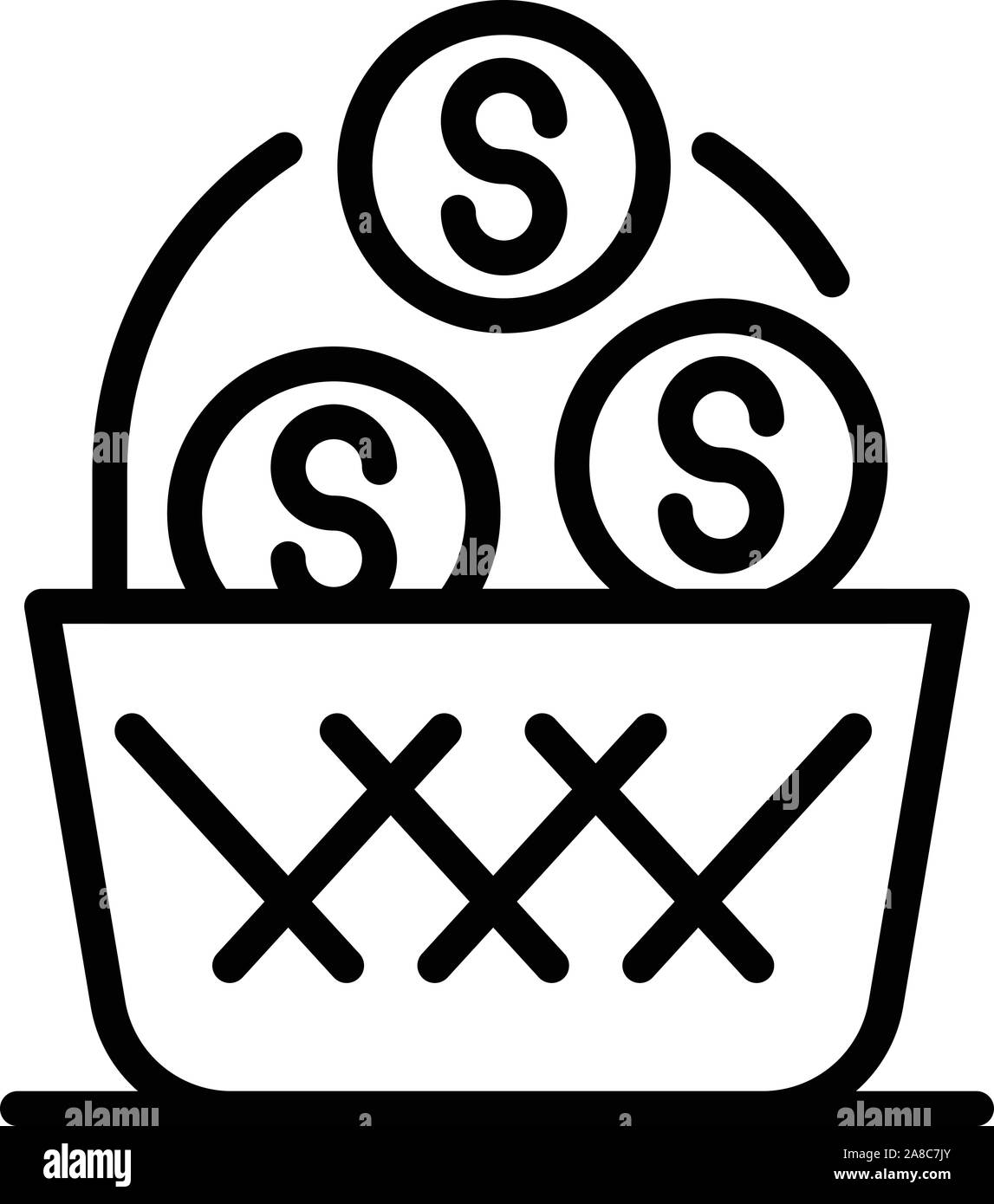 Korb mit Geld Symbol, outline Style Stock Vektor