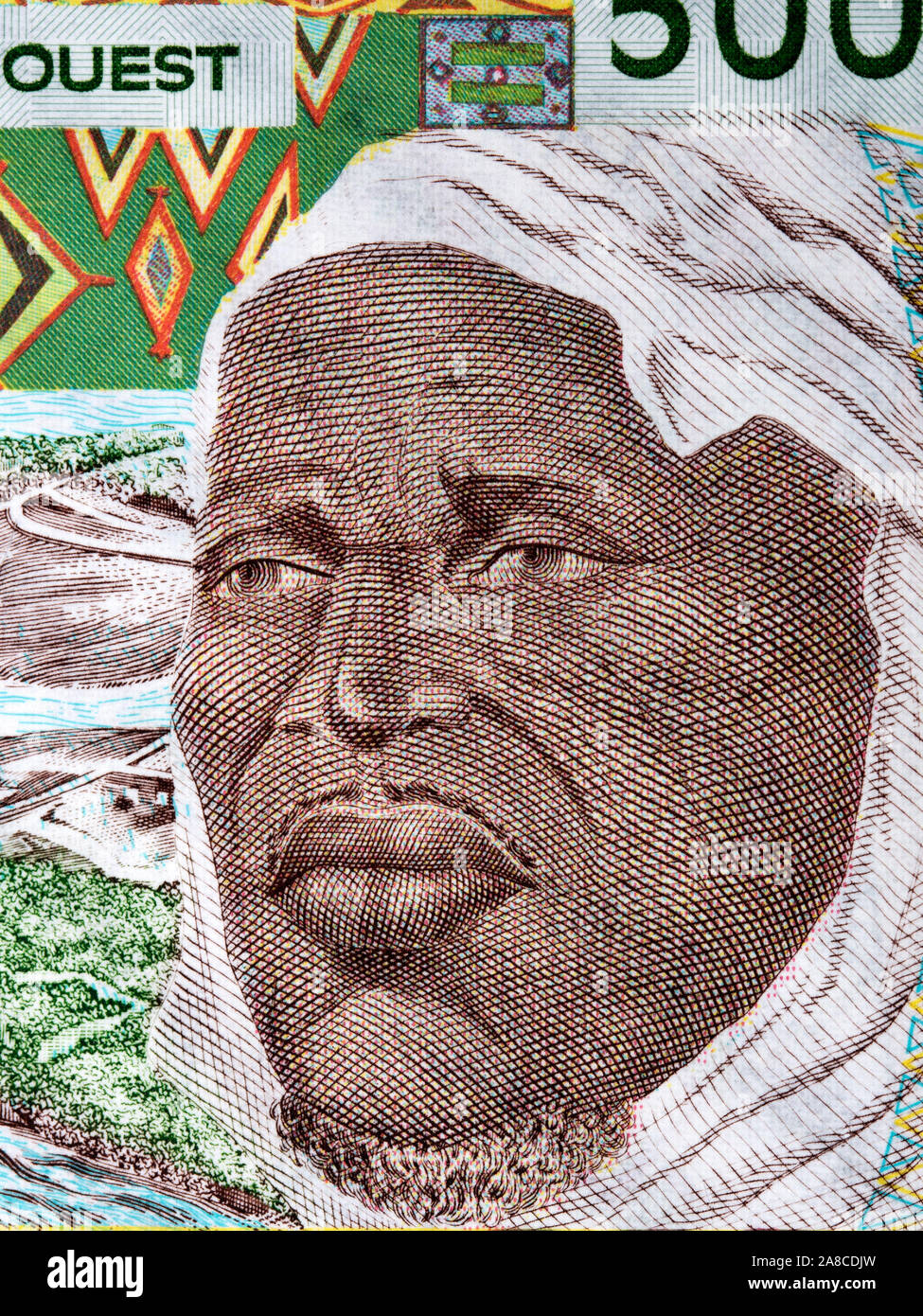 Afrikanische ein Porträt von alten Westafrikanischen Staaten Geld Stockfoto