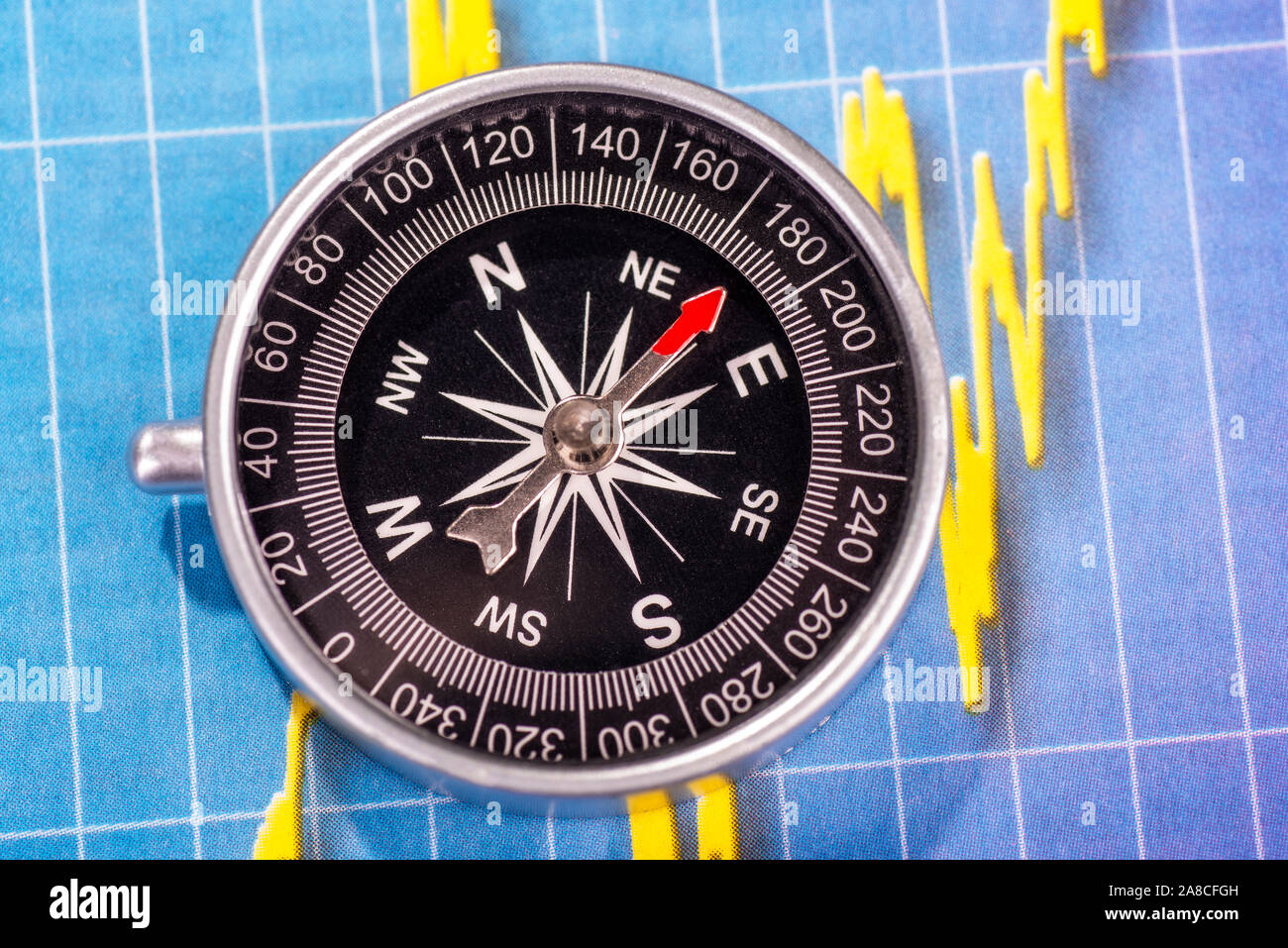 Kompass für die Navigation an der Börse Stockfoto