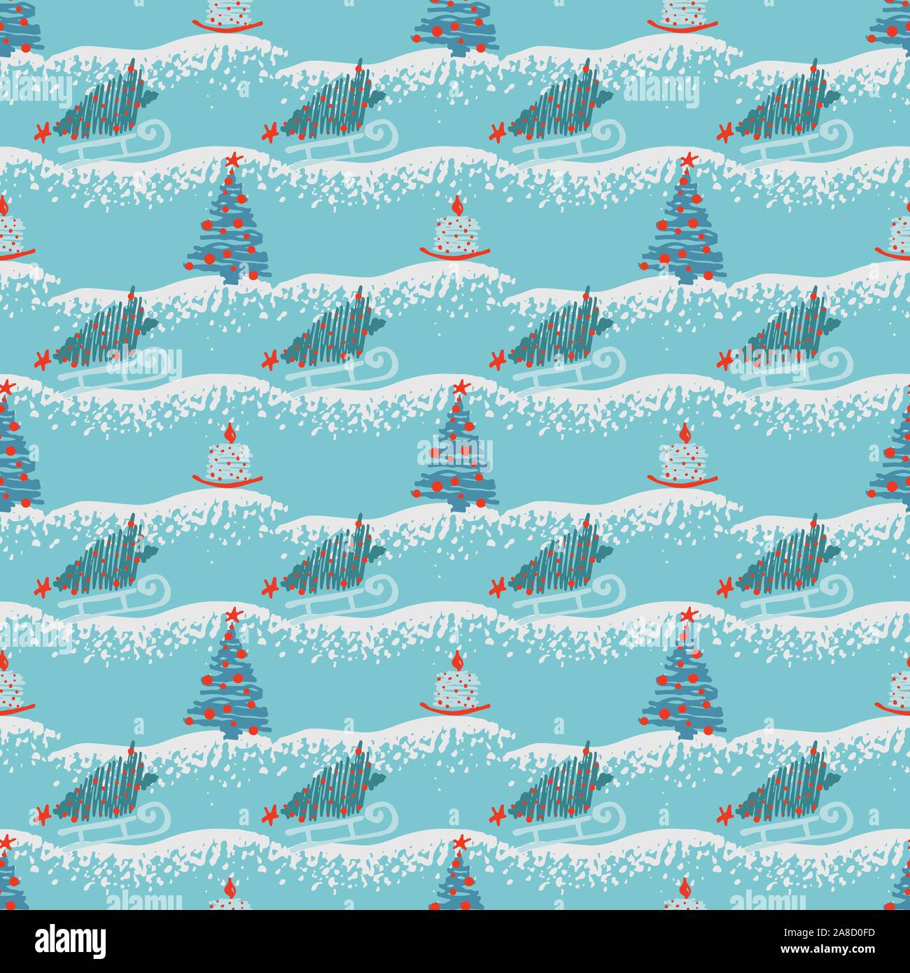 Nahtlose Muster moderne Skizze mit trendigen stilisierte Weihnachtsbaum und Kerze für Winter Urlaub Dekoration Design. Vintage Style, flach Farbe Abstrakte Stock Vektor