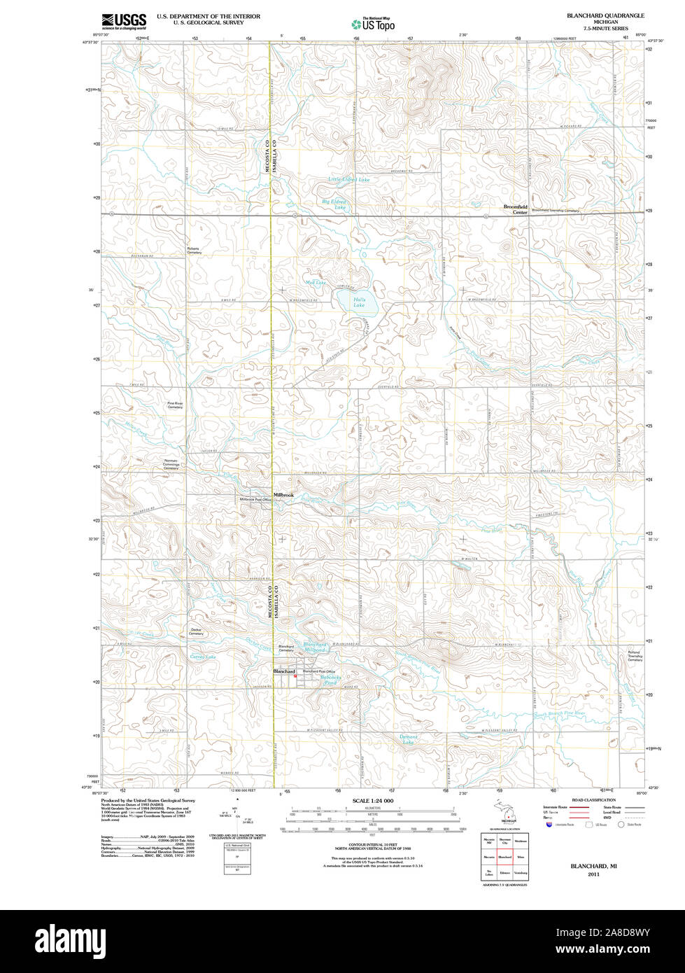 USGS TOPO Karte Michigan MI Blanchard 20111101 TM Stockfoto