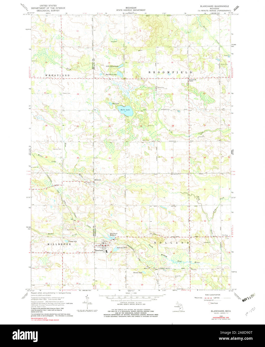 USGS TOPO Karte Michigan MI Blanchard 275718 1964 24000 Stockfoto