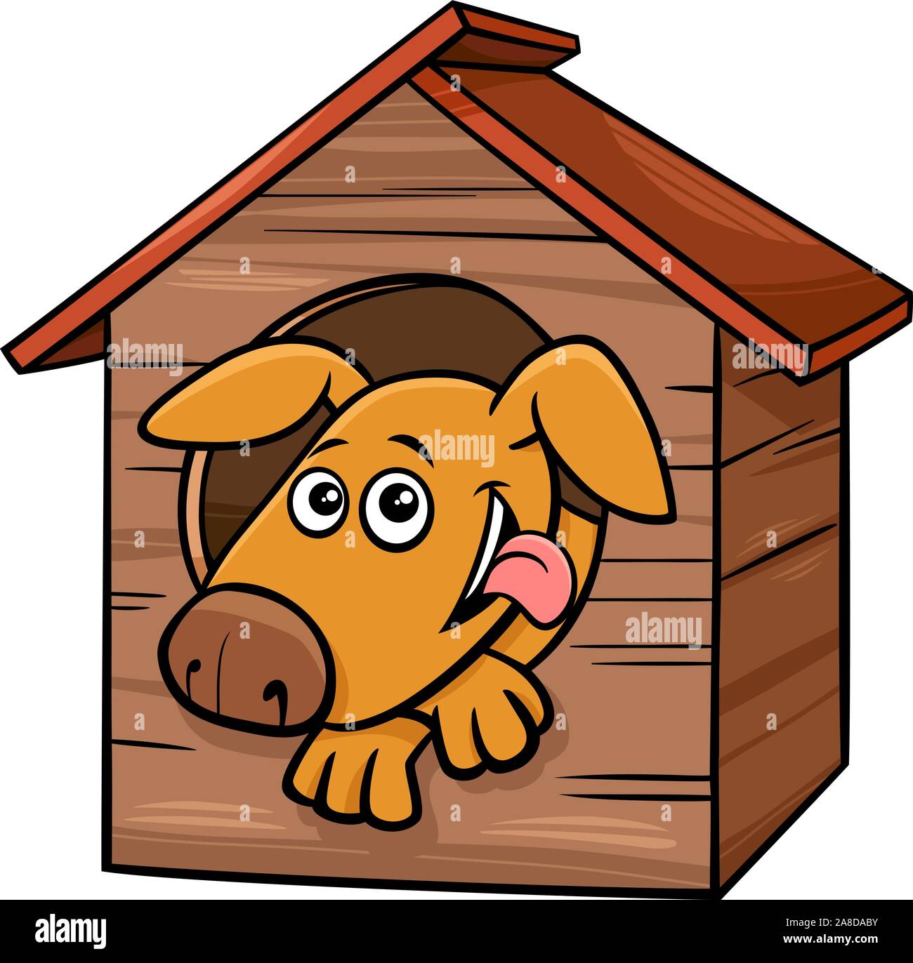 Cartoon Illustration der lustige Hund Comic Tier Zeichen in der Hundehütte  Stock-Vektorgrafik - Alamy