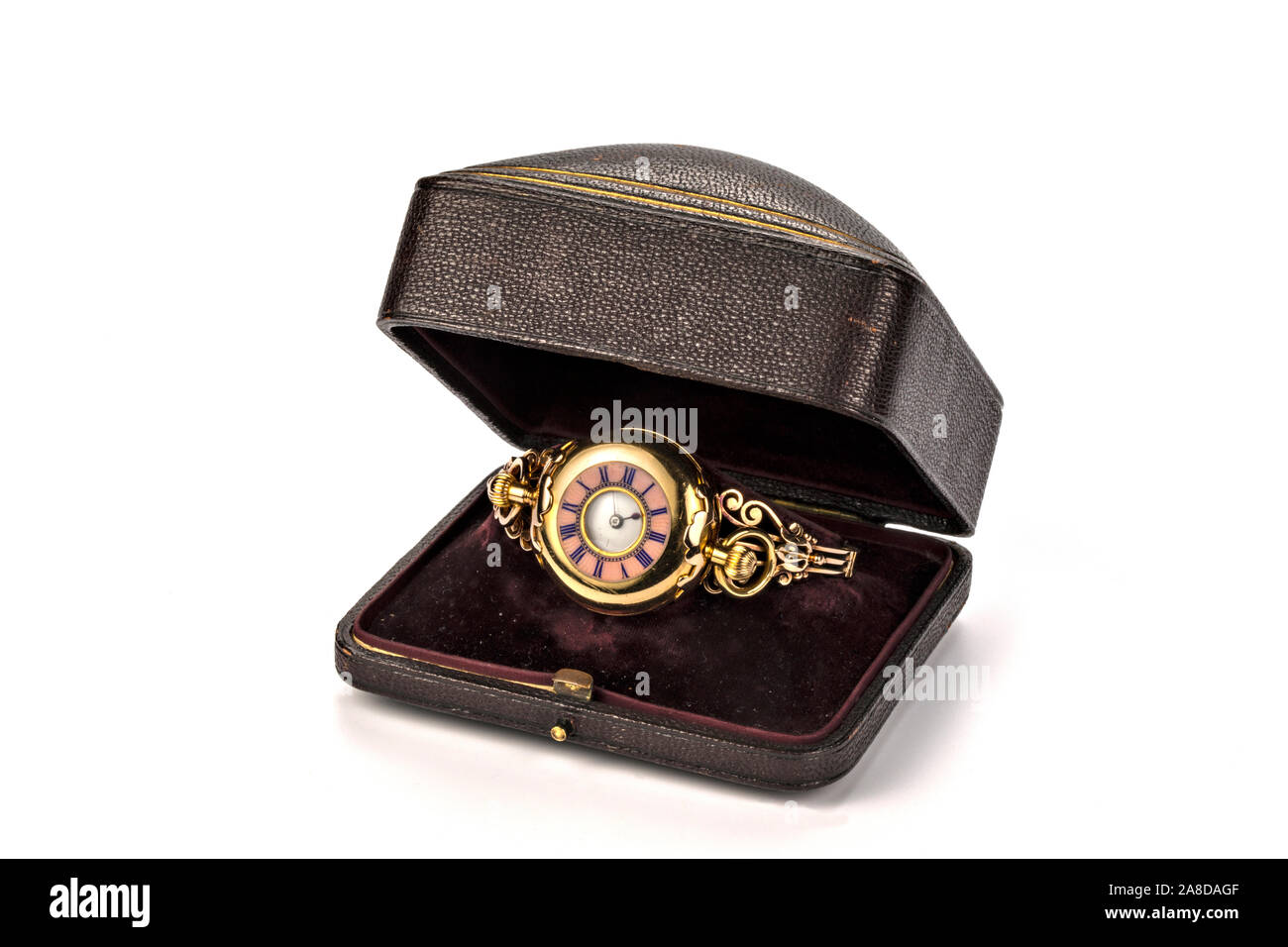 Gold von Continental Swiss Lady Hälfte hunter Pocket Watch in black box  Stockfotografie - Alamy