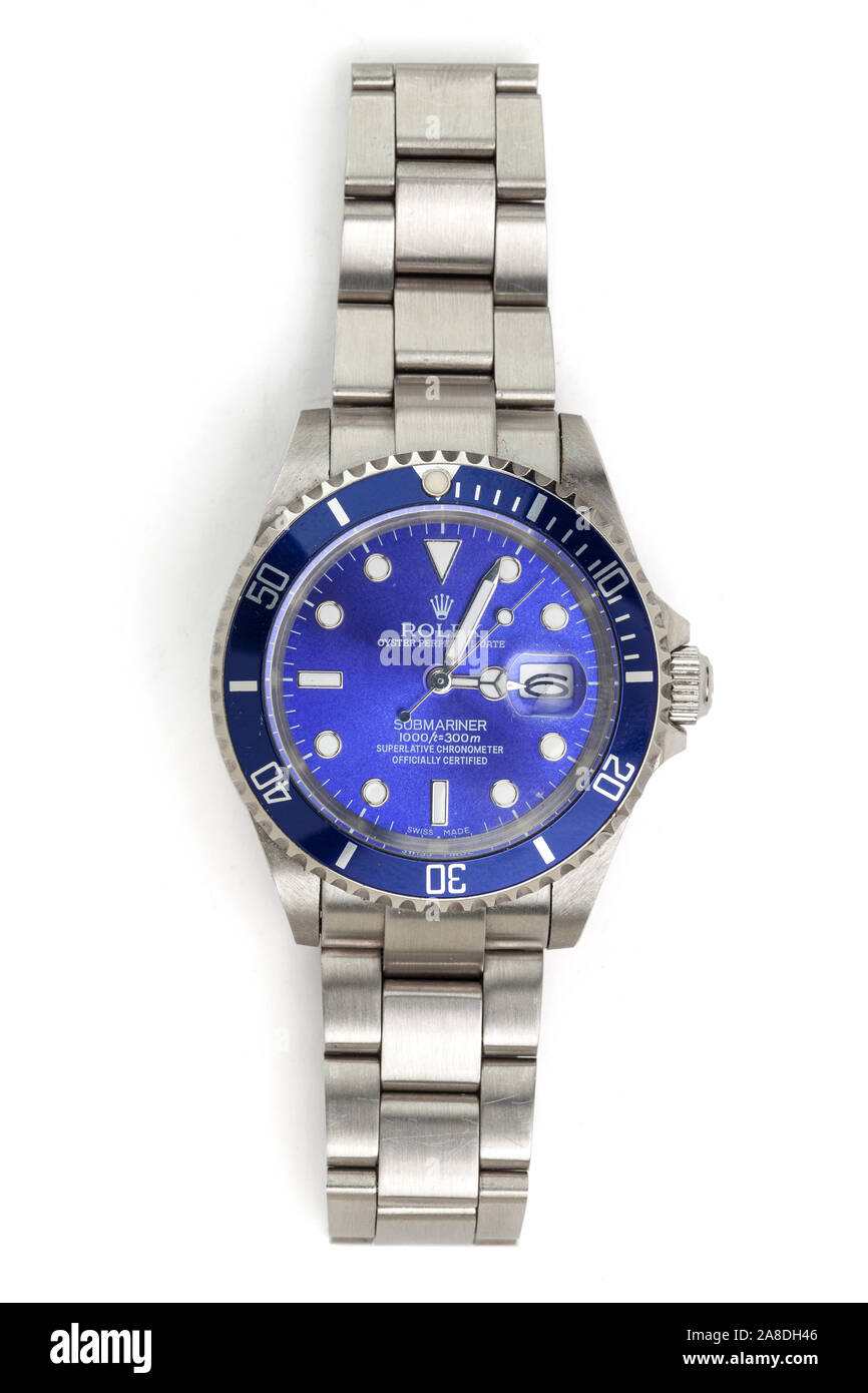 Blau konfrontiert Rolex Oster Armbanduhr. Stockfoto