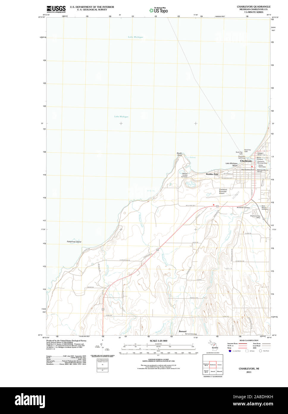 USGS TOPO Karte Michigan MI Charlevoix 20111031 TM Stockfoto