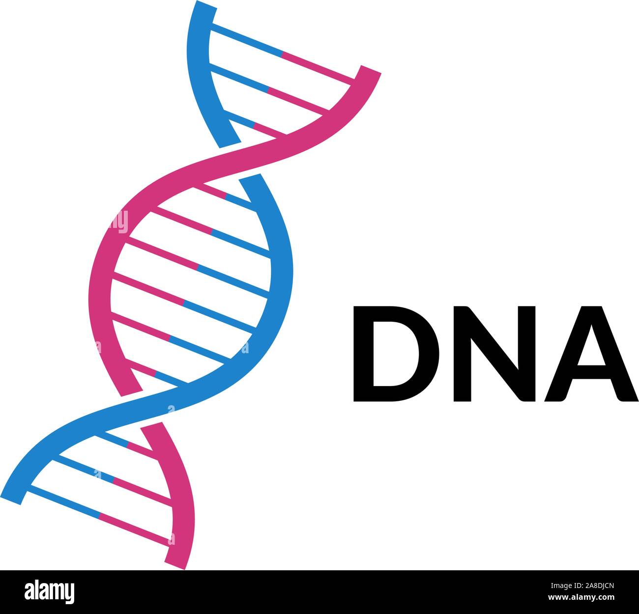 DNA-Spirale isoliert. Vector Desoxyribonukleinsäure Evolution Gen Teil. Moderne einfache mikrobiologische genetische Helix-Elementstruktur auf weißem Hintergrund Stock Vektor