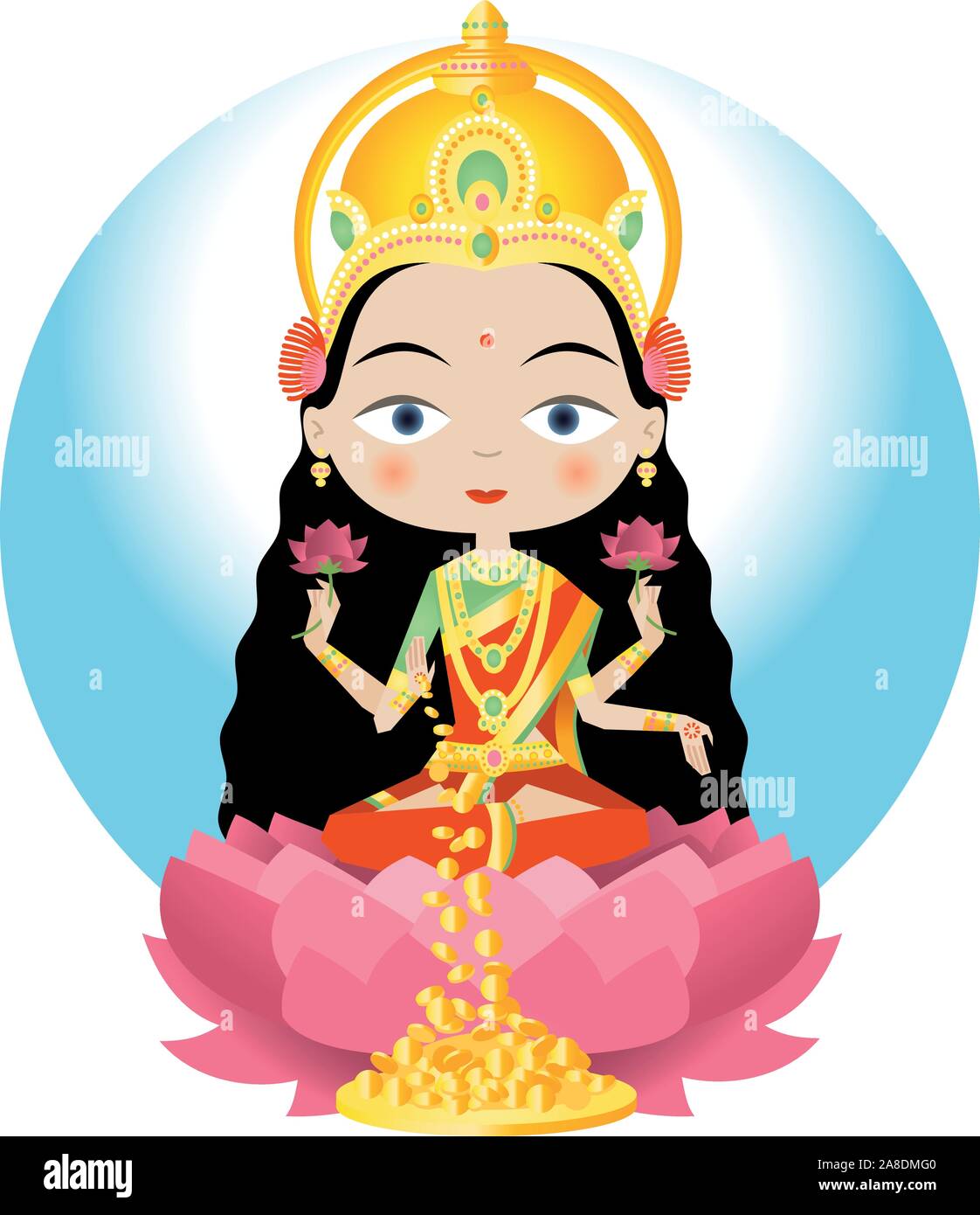 Lakshmi: hinduistische Göttin der Fülle, Wohlstand (materiellen und  geistigen), Licht, Weisheit, Glück, Fruchtbarkeit, Großzügigkeit und Mut;  und die embodim Stock-Vektorgrafik - Alamy