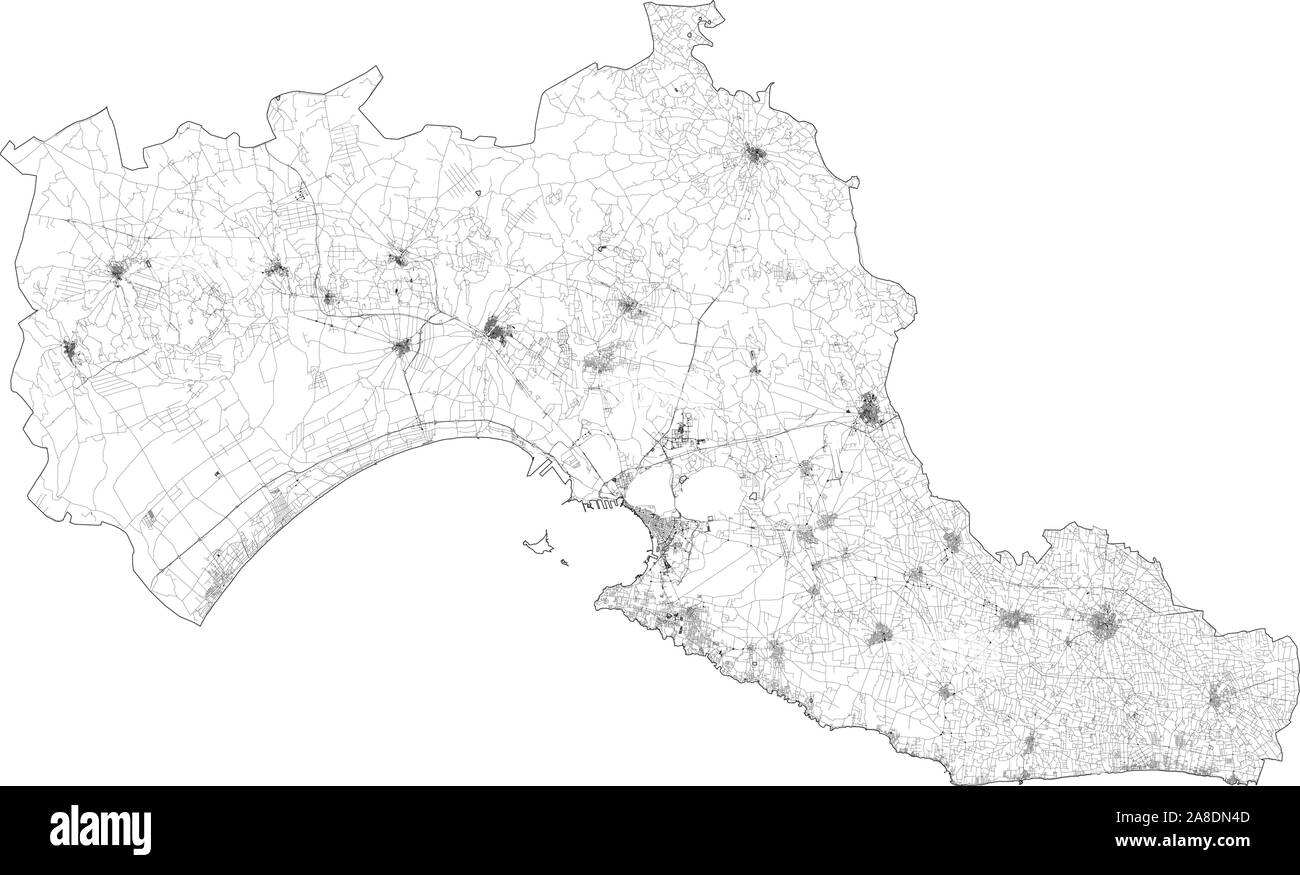 Sat-Blick auf die Provinz Taranto, Karte und Straßen. Apulien, Italien. Karte von Transporten in der Region Apulien, Italien. Ilva Stock Vektor