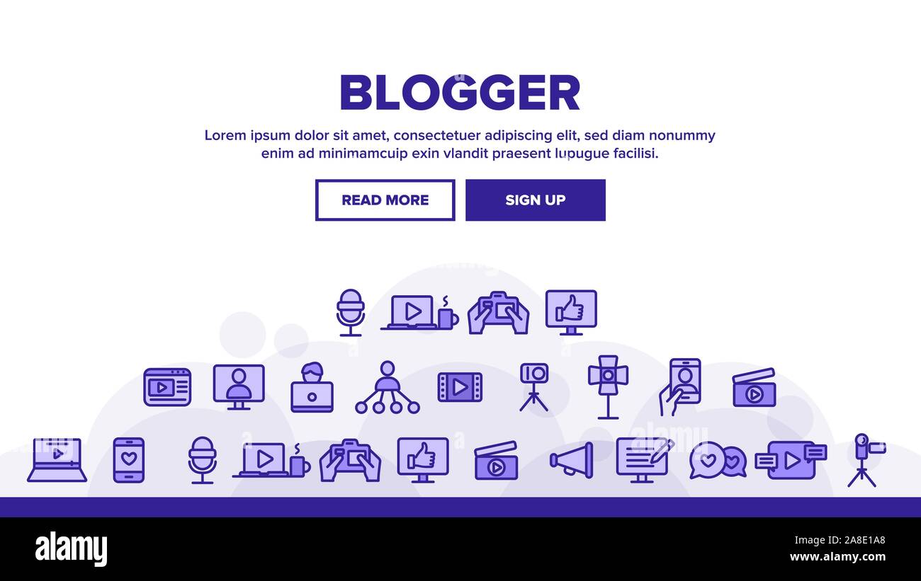 Sammlung Blogger dünne Linie Icons Set Vector Stock Vektor