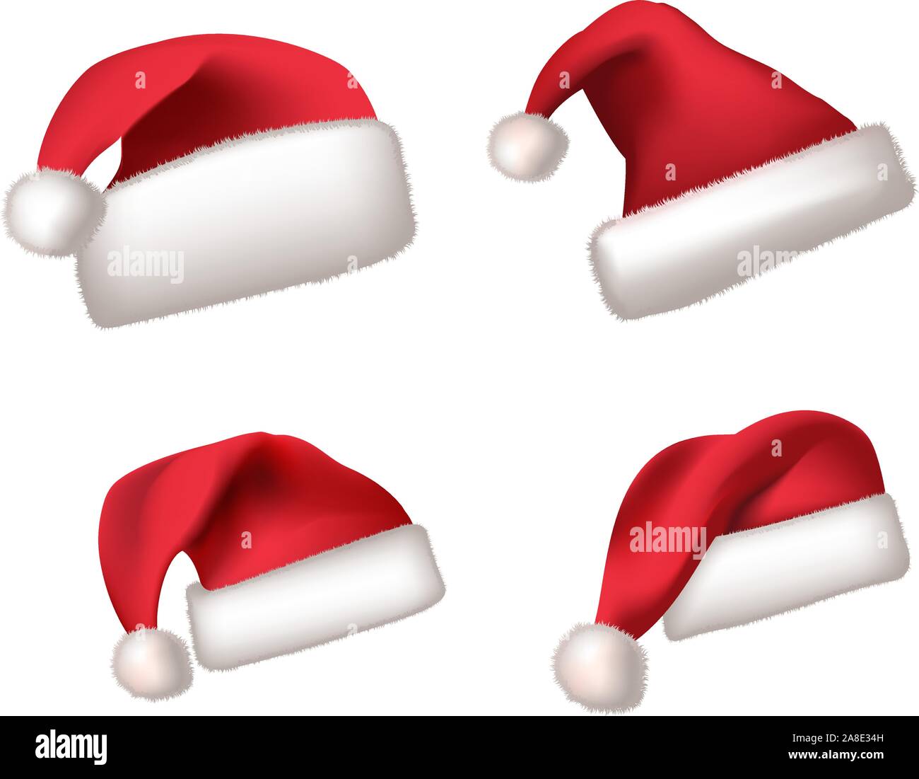 Set Santa Claus rote Hüte isoliert auf weißem Stock Vektor