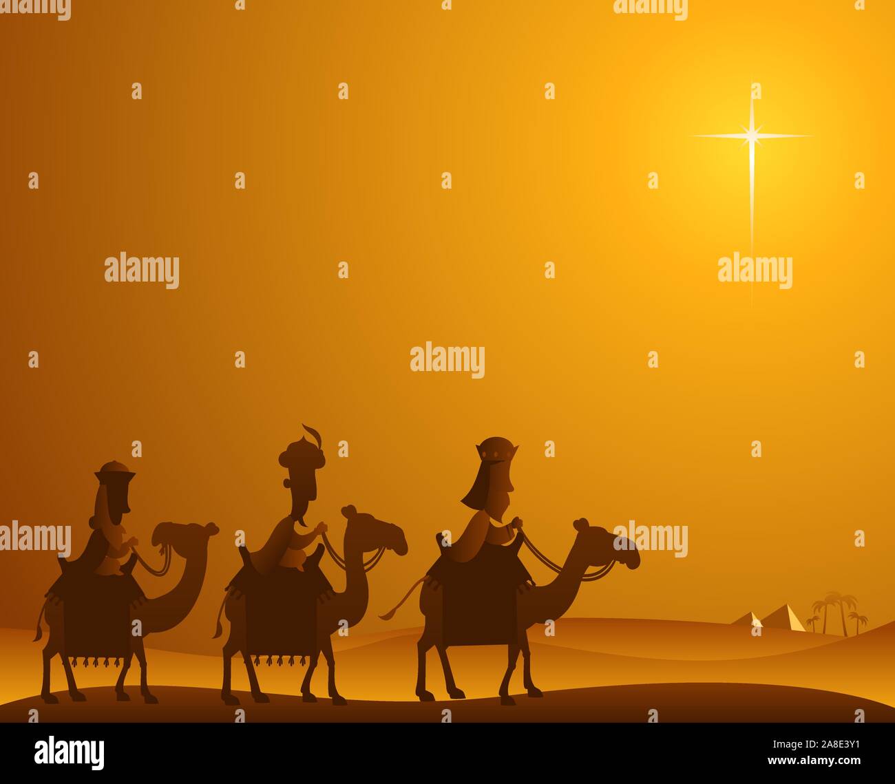 Drei Weisen Könige nach der Stern von Bethlehem Stock Vektor