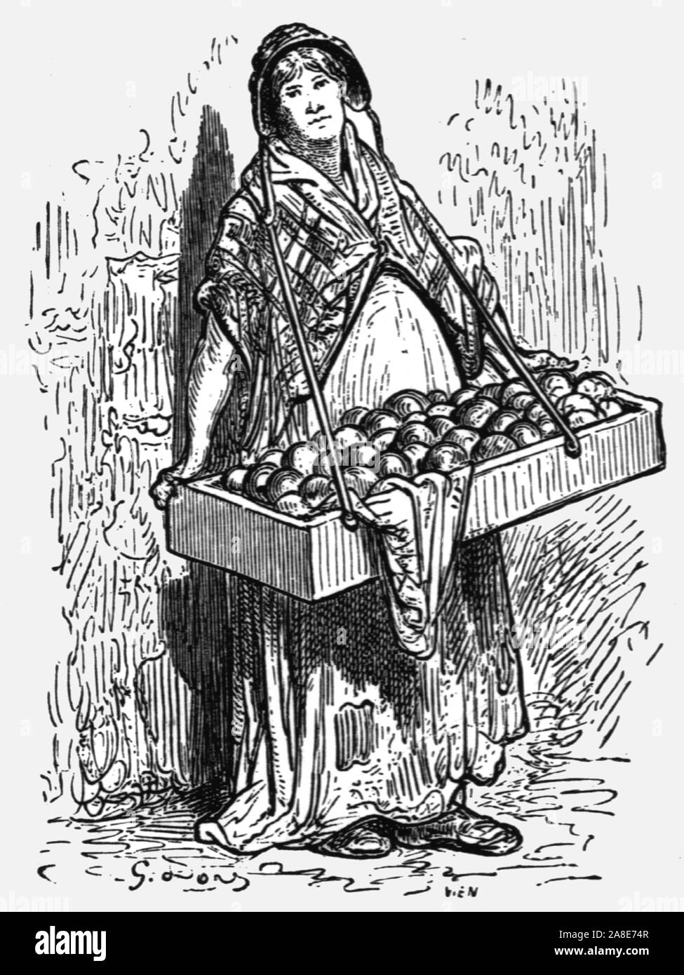 'Orange Frauen', 1872. Von "IN LONDON. Eine Pilgerreise" von Gustave Dore und Blanchard Jerrold. [Grant und Co., 72-78, Turnmill Street, E.C., 1872]. Stockfoto