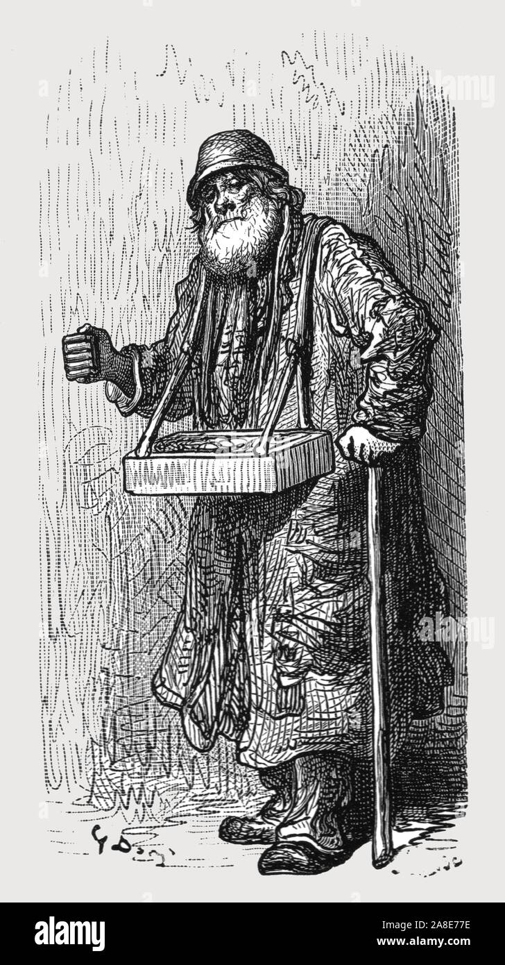 "Der Verkäufer", 1872. Von "IN LONDON. Eine Pilgerreise" von Gustave Dore und Blanchard Jerrold. [Grant und Co., 72-78, Turnmill Street, E.C., 1872]. Stockfoto