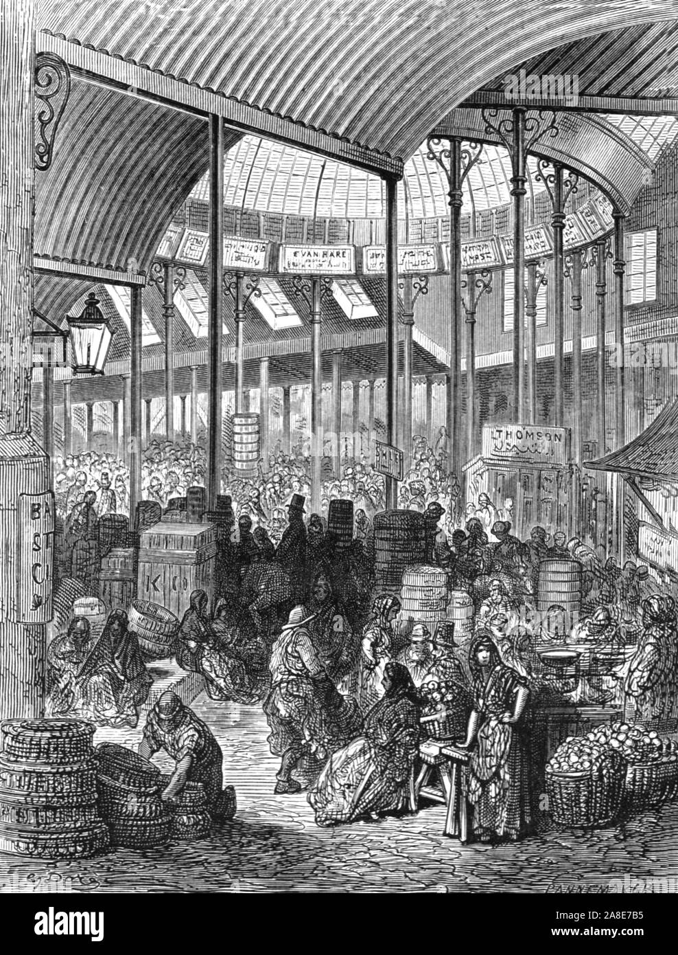 "Borough Market', 1872. Markt in Southwark von Henry stieg in 1851 konzipiert. "LONDON. Eine Pilgerreise" von Gustave Dore und Blanchard Jerrold. [Grant und Co., 72-78, Turnmill Street, E.C., 1872]. Stockfoto