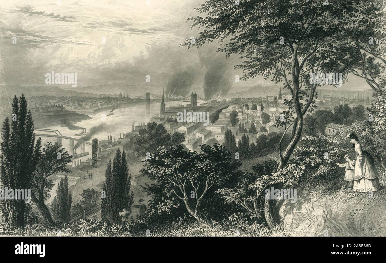 "Die Stadt von Cincinnati", 1874. Ansicht des Ohio River in Cincinatti, Ohio, USA. In der Ferne Schornsteine plaudern Rauch. Von "Malerische Amerika; oder, in das Land, in der wir leben, eine Abgrenzung durch Kugelschreiber und Bleistift auf die Berge, Flüsse, Seen... mit Abbildungen auf Stahl und Holz von bedeutenden amerikanischen Künstlern" Vol. II, von William Cullen Bryant bearbeitet werden. [D. Appleton und Company, New York, 1874] Stockfoto