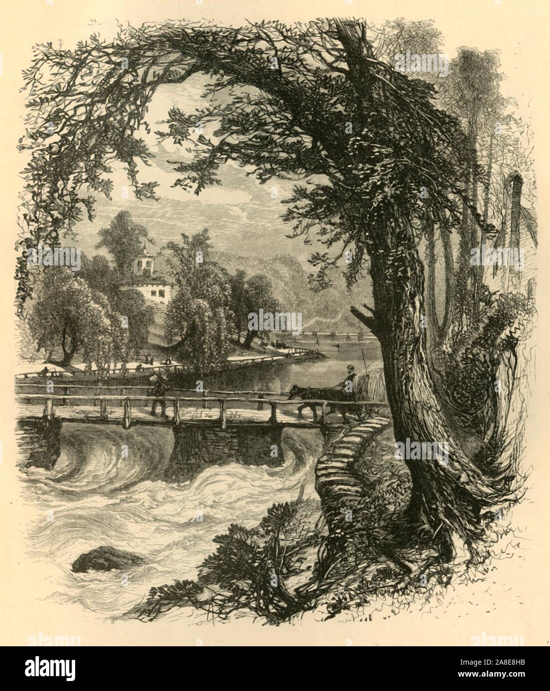 'Brücke', 1874. Brücke über den Spuyten Duyvil Creek, New York City, USA. 'King's Brücke überquert den Fluss in der Nähe von Spuyten-Duyvil Creek, der vereint die Harlem [Fluss] Mit dem Hudson [Fluss]. Dies ist eine alte, historische Brücke, mit vielen der frühen Ereignisse in der Geschichte der Stadt" identifiziert. Der erste König der Brücke wurde im Jahre 1693 am Marble Hill in der Nähe von was jetzt West 230ste Straße in der Bronx gebaut. Von "Malerische Amerika; oder, in das Land, in der wir leben, eine Abgrenzung durch Kugelschreiber und Bleistift auf die Berge, Flüsse, Seen... mit Abbildungen auf Stahl und Holz von bedeutenden amerikanischen Künstler" Stockfoto