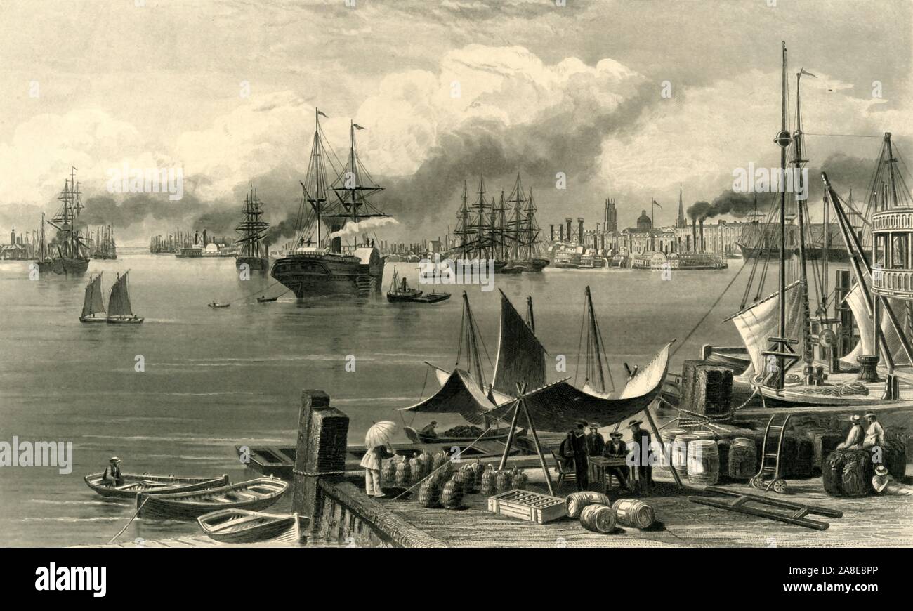 'New Orleans', 1872. Ware am Kai von der Mississippi River in den Hafen von New Orleans, Louisiana, USA. Von "Malerische Amerika; oder, in das Land, in der wir leben, eine Abgrenzung durch Kugelschreiber und Bleistift auf die Berge, Flüsse, Seen... mit Abbildungen auf Stahl und Holz von bedeutenden amerikanischen Künstlern" Bd. I, herausgegeben von William Cullen Bryant. [D. Appleton und Company, New York, 1872] Stockfoto