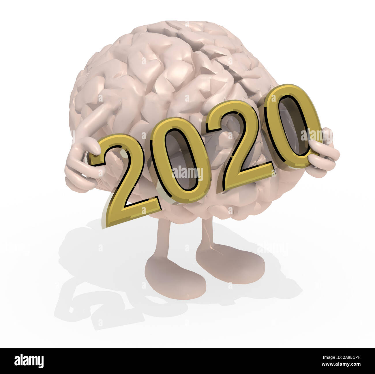 Gehirn mit Armen, Beinen und die 3-D-Beschriftung 2020, 3D-Darstellung Stockfoto