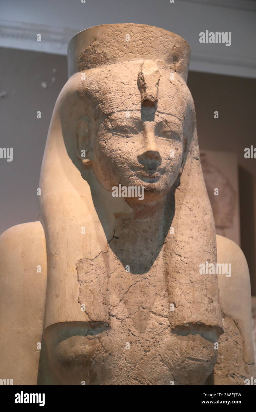 Büste der ägyptischen Göttin Hathor im Britischen Museum, London, UK Stockfoto