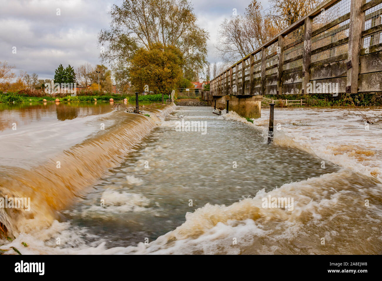 Northampton, UK, 8. November 2019, UK Wetter, Hochwasserwarnungen für den Fluss Nene in Northamptonshre durch die Umwelt Agentur früh heute wegen der hohen Wasserstände aufgrund der jüngsten Regen, die Fotos heute Nachmittag zwischen Abrechnung Aquadrom und große Doddinginton genommen. Credit: Keith J Smith./Alamy leben Nachrichten Stockfoto