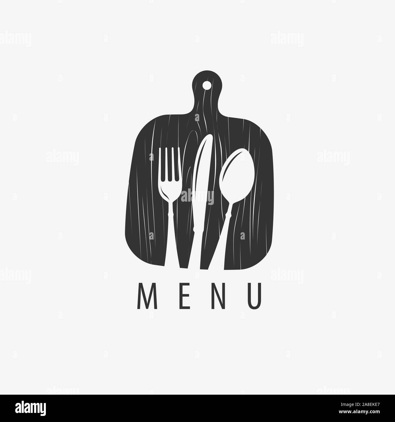 Menülogo. Kochen, Restaurantsymbol oder Etikett. Vektorgrafik Stock Vektor