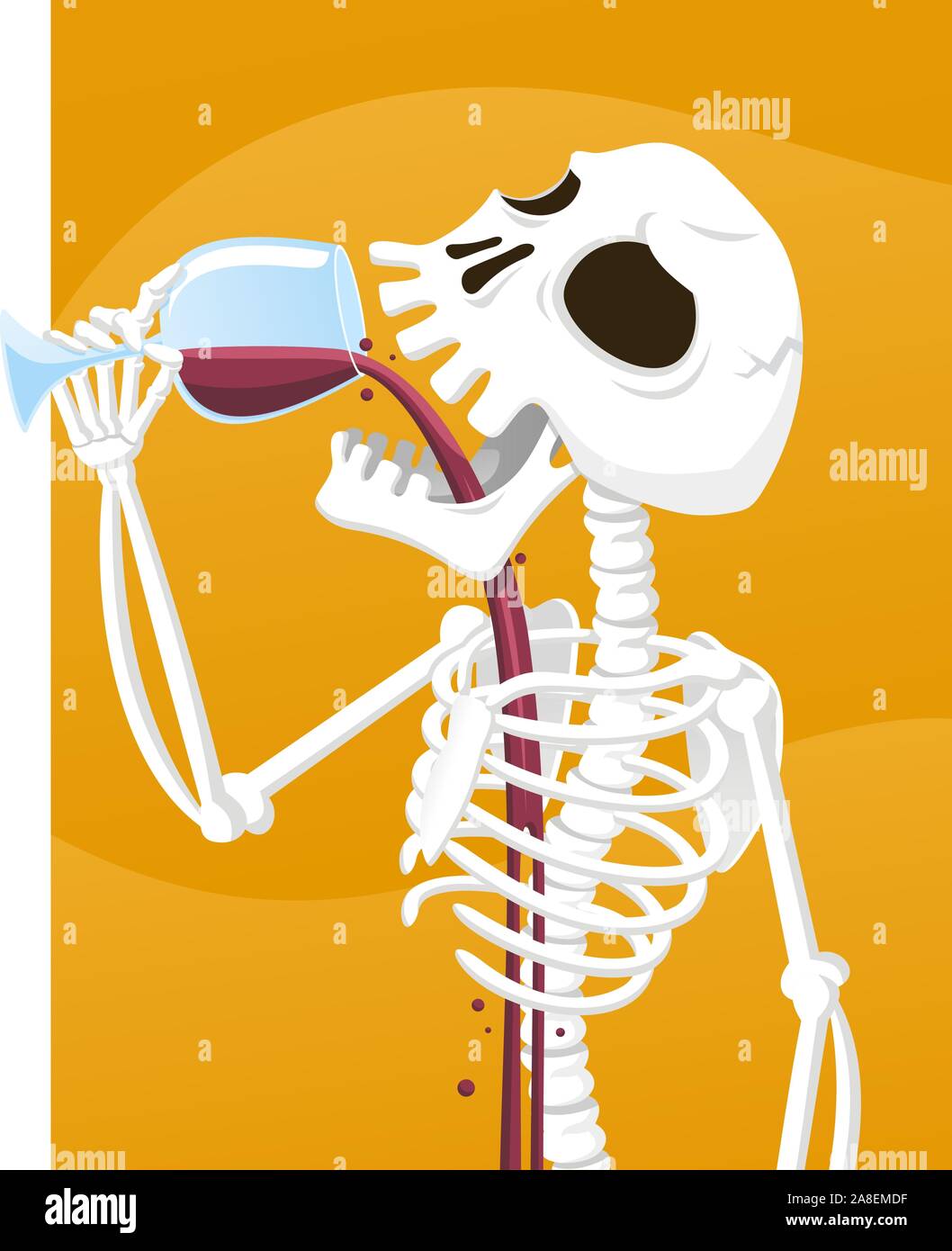 Gruselige Skelett Wein trinken Cartoon Illustration Stock Vektor