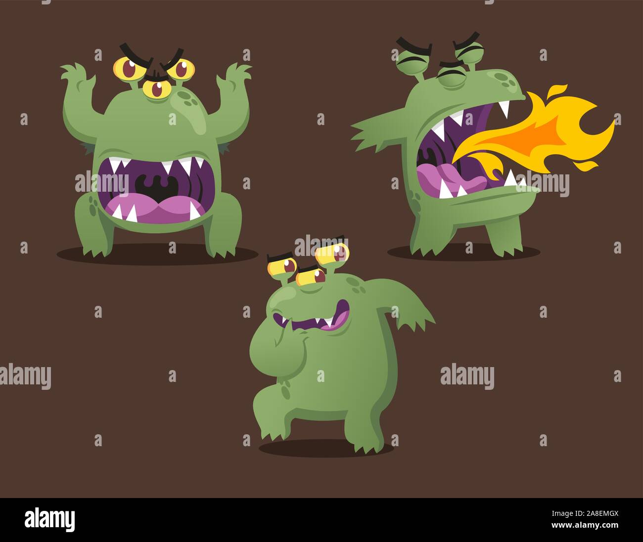 Grüne monster Cartoon action Set Vector Illustration Stock Vektor