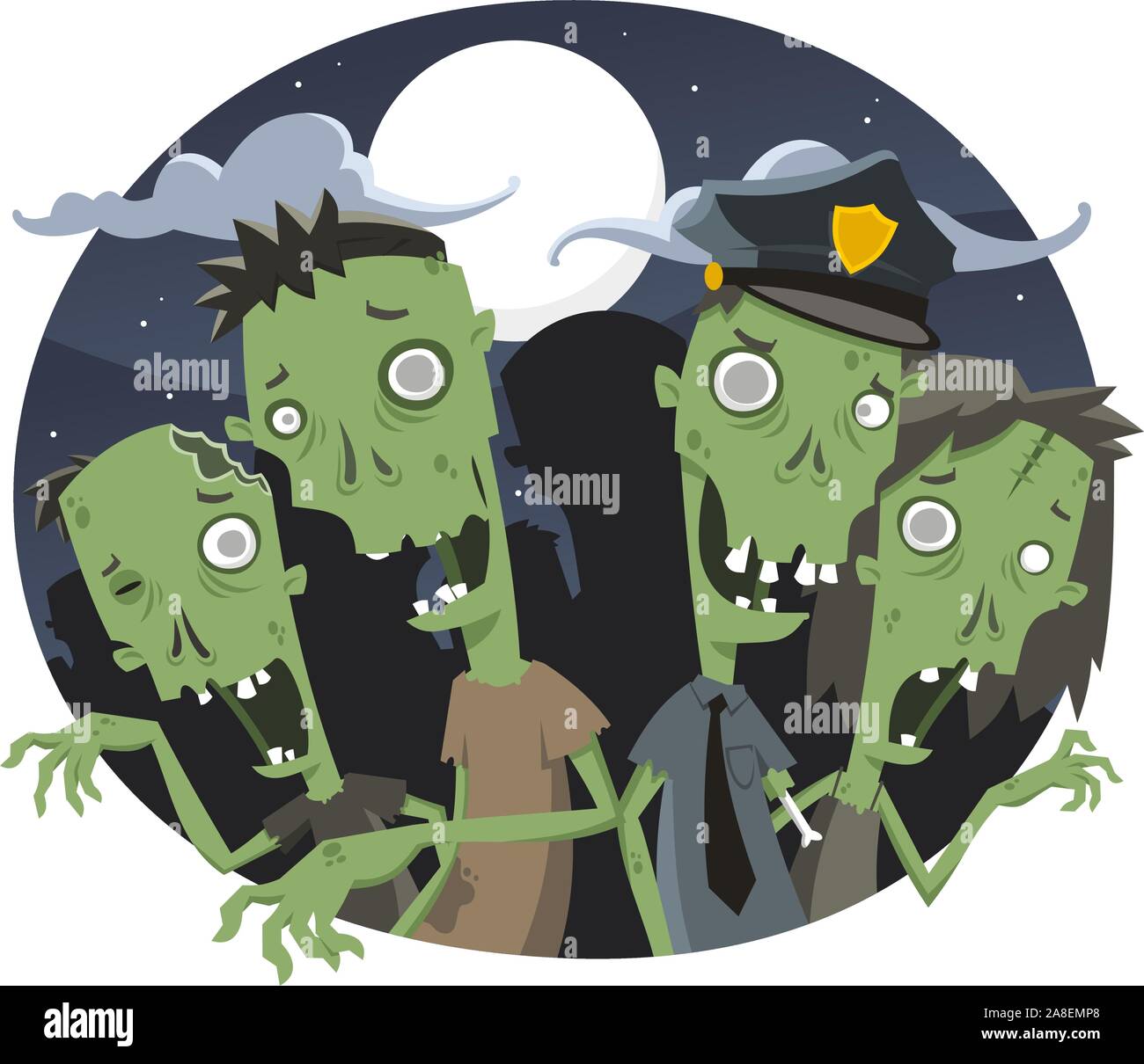 Zombies Halloween Nacht, Vector Illustration Cartoon. Stock Vektor