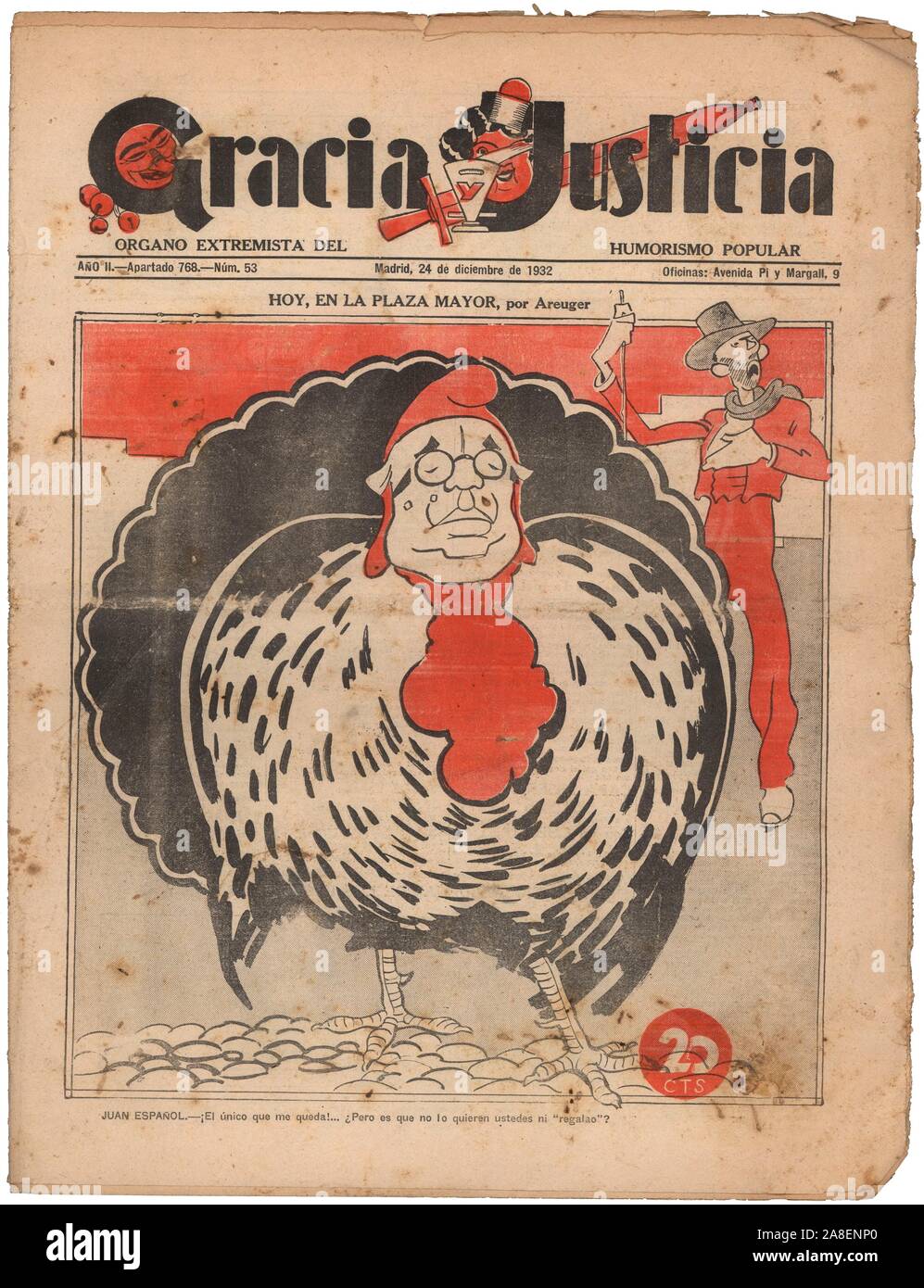 Portada de la Revista política Gracia y "Justicia, editada en de Madrid, November 1932. Manuel Azana Diaz. Stockfoto