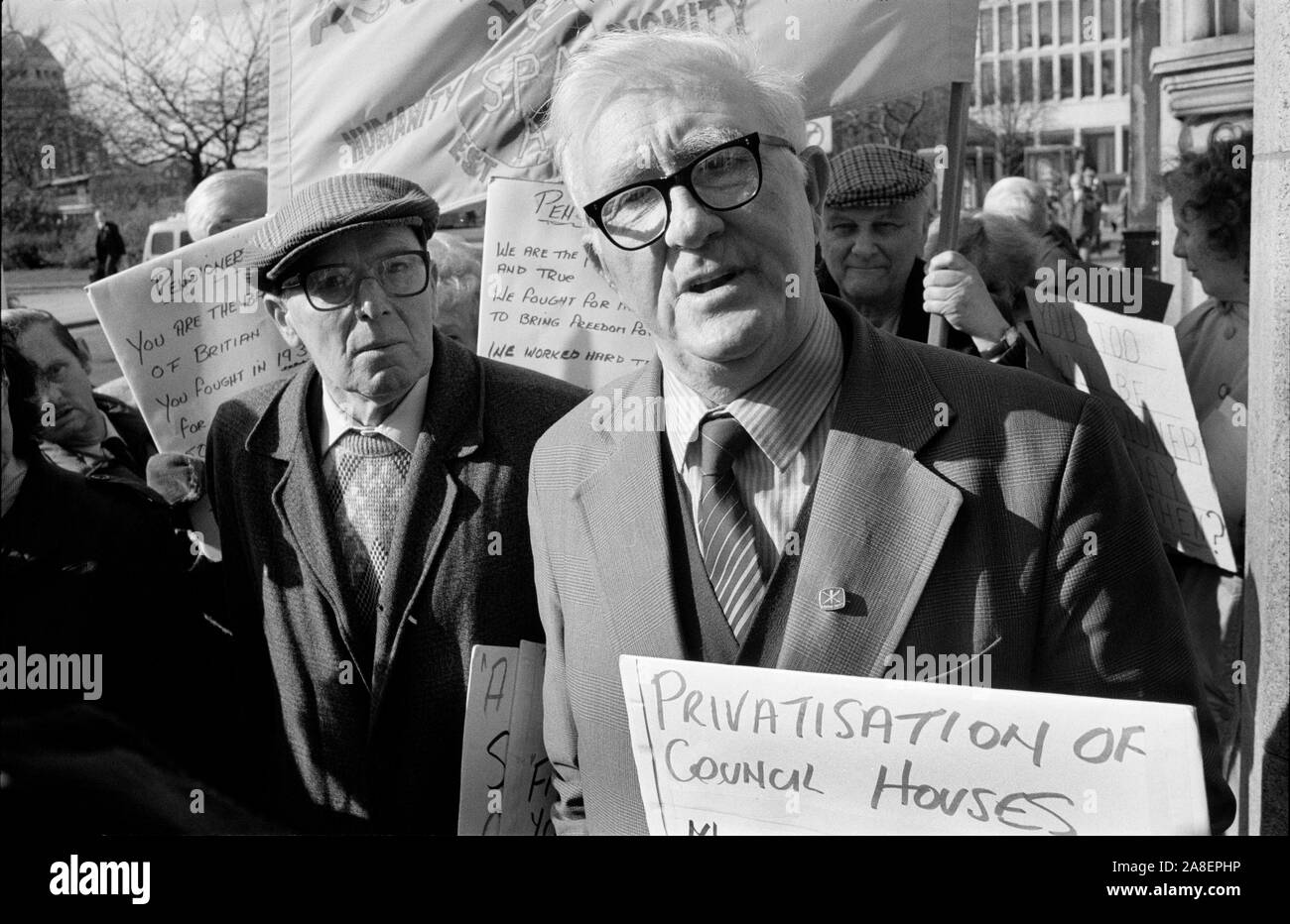 Anti-privatisierungs Demo, Tagung des Rates Bradford UK 1990. Stockfoto